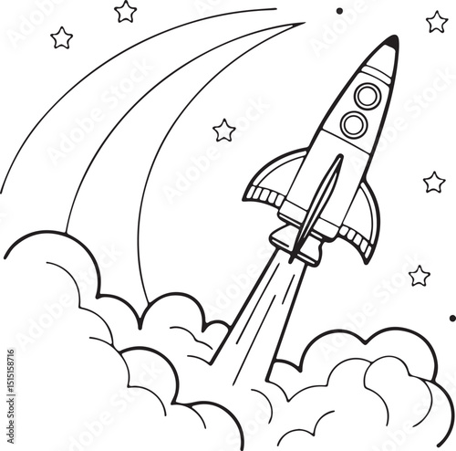 Abstract spaceship outline, simple cosmic adventure graphic
