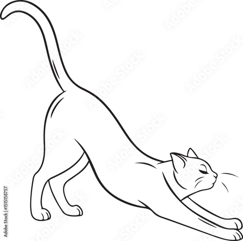 Minimalist stretching cat line art, graceful feline illustration