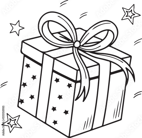 Minimalist gift box line art, celebration present illustration