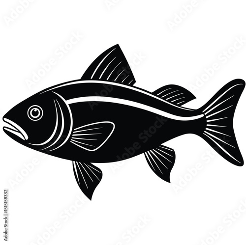 Black and White Fish Illustration - Detailed Aquatic Art"