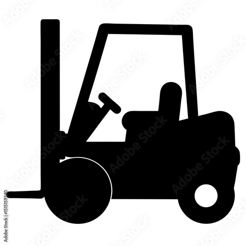 Black and white forklift truck vector graphic representing heavy machinery