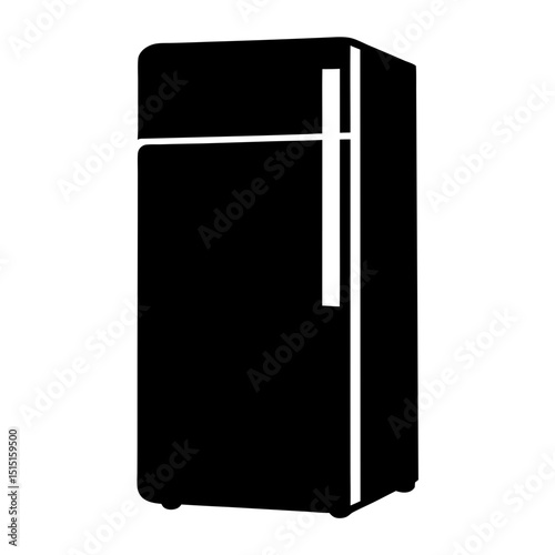 Black and white illustration of a refrigerator appliance in kitchen