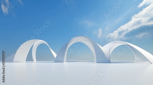 Abstract White Architectural Forms Under a Blue Sky