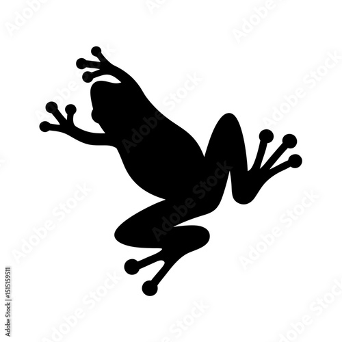 Black silhouette of a frog with its prominent toes and bent legs