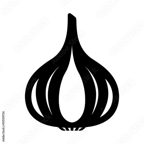 Stylized garlic bulb illustration with solid black fill and white background