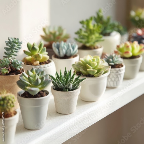 Wallpaper Mural Collection of succulents in small white pots on shelf Torontodigital.ca