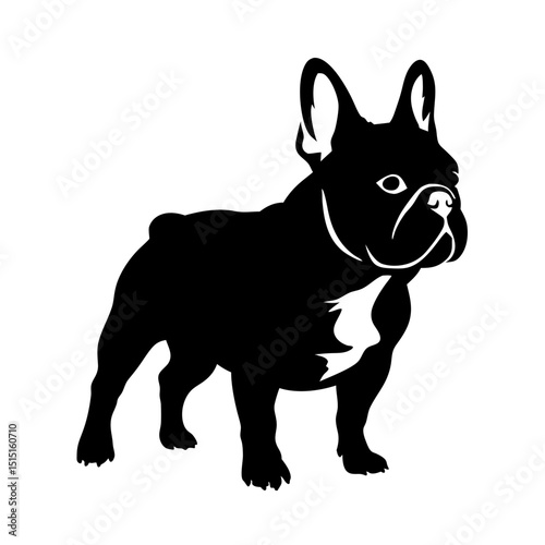 French Bulldog Silhouette Standing in Bold Black Style for Pet Blogs, Animal Care Websites, Dog Lovers' Cards, and Social Media Content  