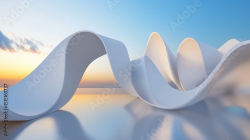Abstract White Architectural Forms at Sunset