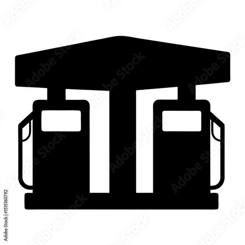 Black and white silhouette illustration of a gas station with two pumps