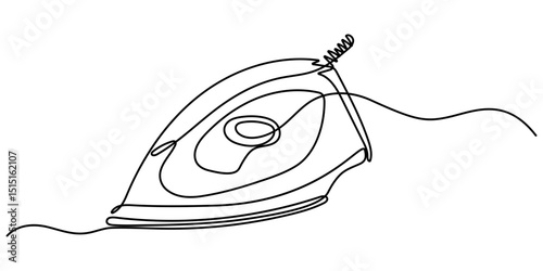 Continuous one line drawing of an clothes iron, Electric iron drawn in a continuous line in minimalism style, household appliances, household assistant, ironed linen, in one line, editable vector pro.