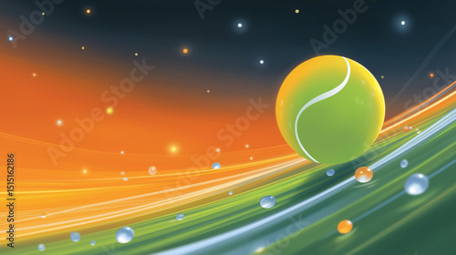 Tennis Ball Abstract Design  An eye-catching abstract design featuring a tennis ball in a dynamic composition  showcasing vibrant colors and fluid lines. 