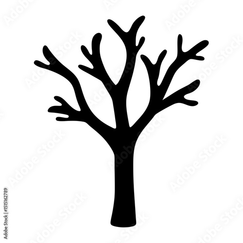 Silhouette of a bare tree against a white background, spooky and minimal