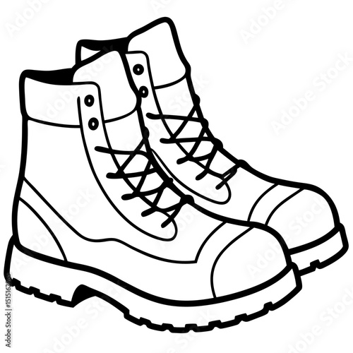 Simple Hiking Boots Vector on White