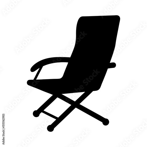 Black silhouette of a folding camping chair with armrests and backrest