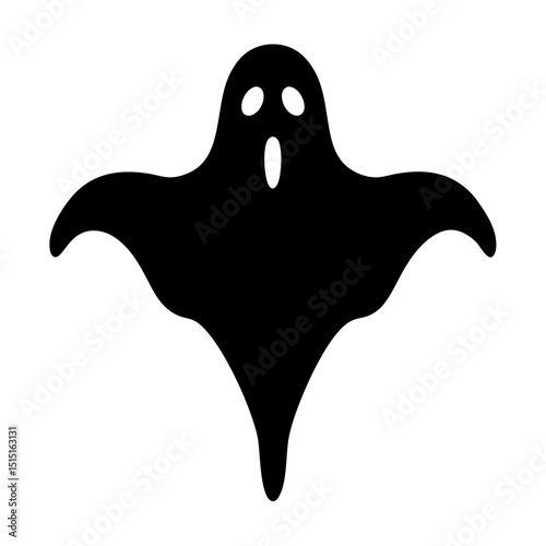 Spooky Halloween ghost illustration floating on white background with scary face