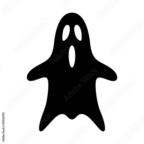 Black and White Spooky Halloween Ghost Illustration with Open Mouth and Eyes