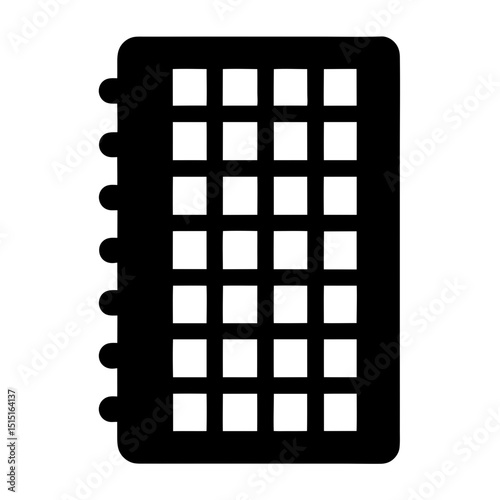 A grid patterned notebook icon with spiral binding for notes and planning