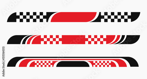 Vector illustration of a racing flag. Set of simple car stripes. Car race stripes. Racing line sticker design. Graphic sport decal vinyl element. Automobile decoration. Racing design vector
