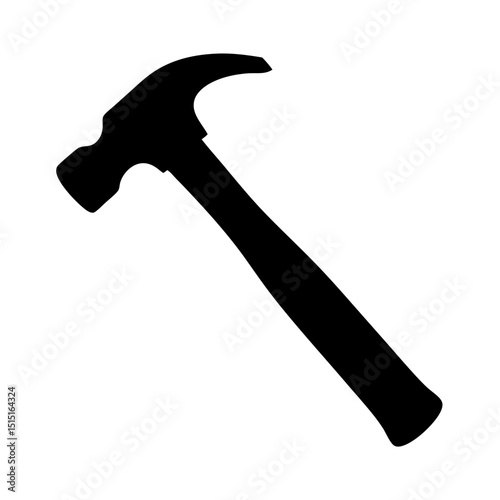 A simple black silhouette illustration of a claw hammer on white background