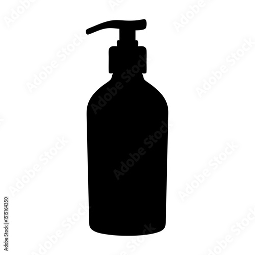 Black Silhouette of a Liquid Soap or Lotion Dispenser Bottle on White