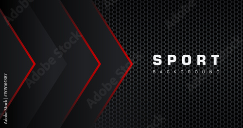 Abstract background with red arrow and lines. Modern sport background. Vector black background with arrows and metal pattern decoration. Creative geometric background.
