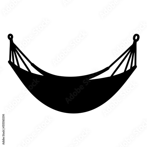 Minimalistic black silhouette of a hammock suspended in mid air ready for relaxation