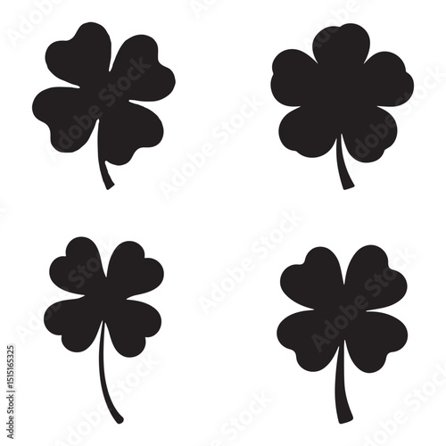 Four Simple Black Cloverleaf Silhouettes Against White Background