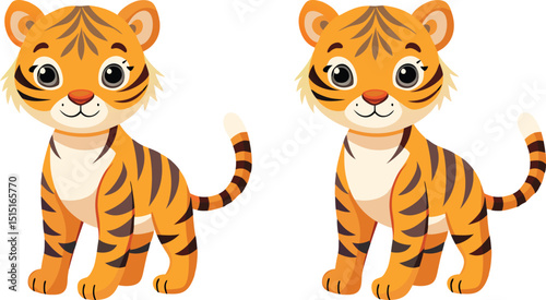 Two adorable cartoon baby tigers illustration