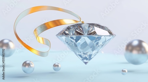 Diamond with golden ribbon and pearls