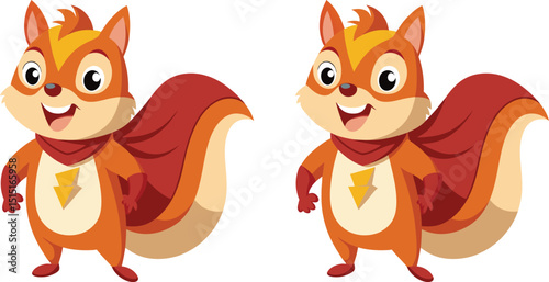 Two cute superhero squirrels cartoon illustration