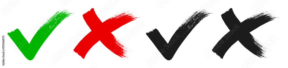 Obraz premium Check mark approve and cross brush drawn - vector