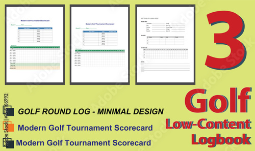 Golf Logbook Template Set, Editable EPS Files for Score Tracking, Course Notes and Performance Logs.