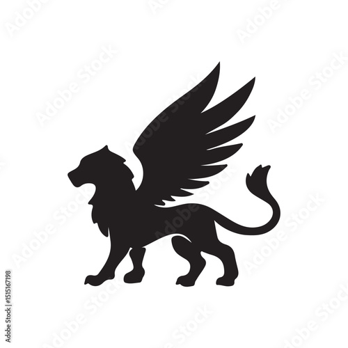 lion Winged Griffin Silhouette Vector – Mythical Creature Clipart Design

