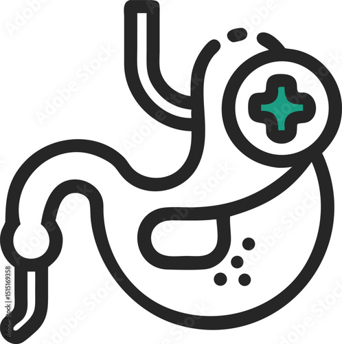 Medical Illustration of Stomach with Cross Icon