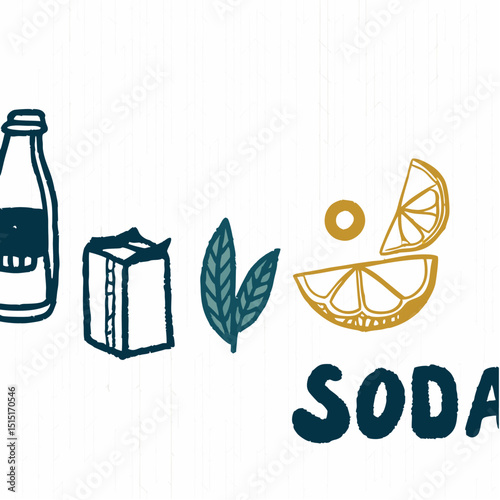 Citrus Soda Bottle Illustration – Orange Slice & Leaf Beverage Design

