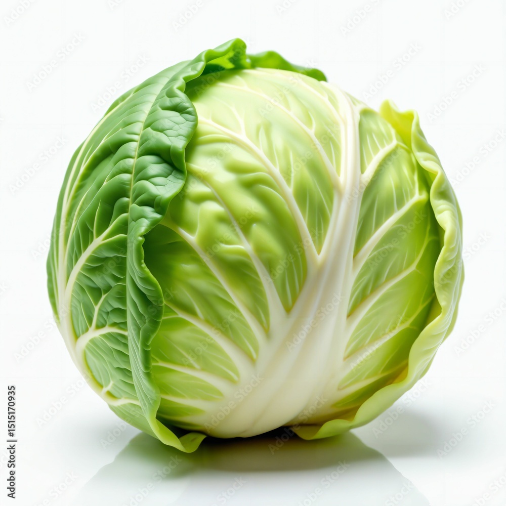 Fototapeta premium Cabbage on white background. Close up. Fresh and delicious. Class 1. High quality. Top shelf. Organic. Hand-picked. Quality tested. Generative AI.