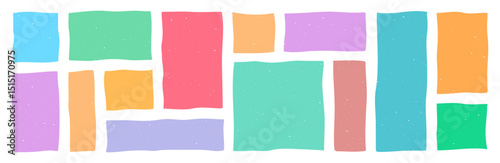 Doodle hand drawn frames with grain texture, colorful drawn squares with wavy rough edges, wavy irregular rectangles, different boxes