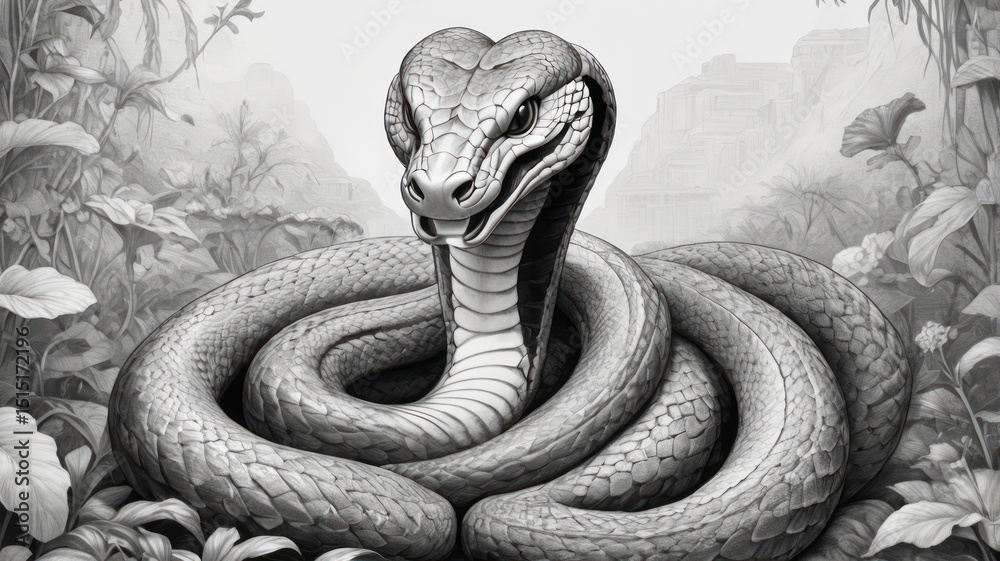 Obraz premium Majestic snake in a grayscale jungle setting