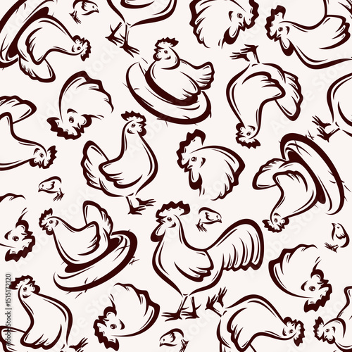 Chicken background, pattern set. Collection icons chicken. Vector