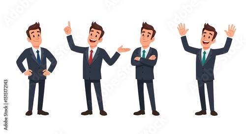 Businessman character poses set in various actions.