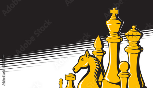 Chess pieces on chessboard design. Strategy board game
