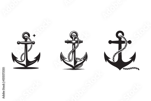 Anchor icon vector silhouette on white background nautical marine illustration