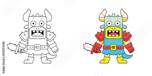 Monster warrior coloring pages for kids and toddlers.