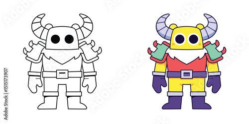 Cartoon warrior character coloring pages for kids and illustration.