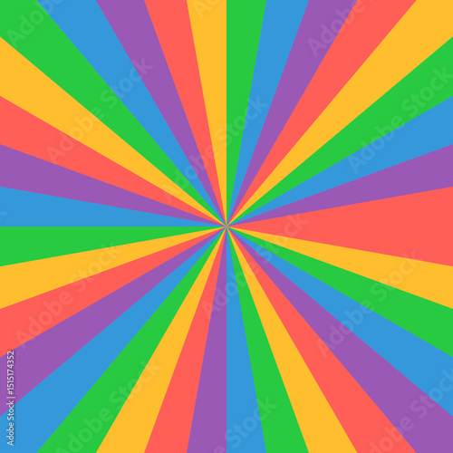 Spiral retro sunburst pattern background. Swirl rainbow. Psychedelic radial burst 70s starburst hypnotic illustration