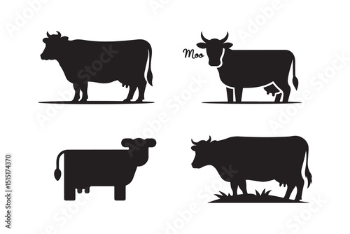 Black and white cow and calf farm animal vector illustration