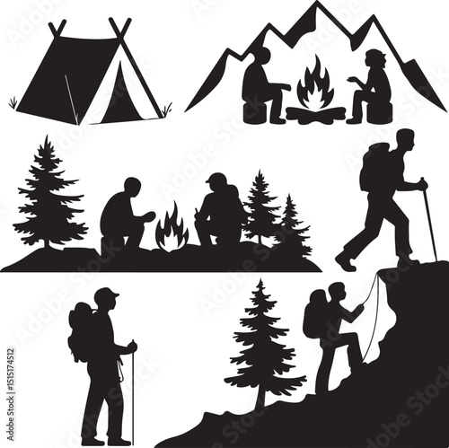 Camp tent silhouette set vector design big pack of tent illustration and icon