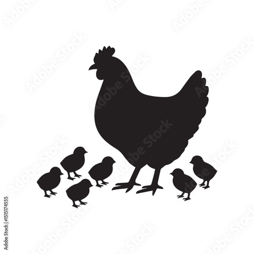 Mother Hen and Chicks Silhouette