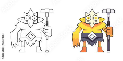 Monster with a hammer coloring pages for kids and adults.