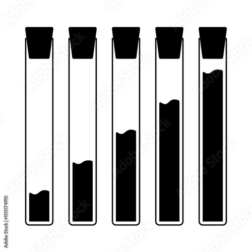 Test Tubes with Different Liquid Levels Vector Illustration. A vector illustration of five vertical laboratory test tubes arranged in a row.